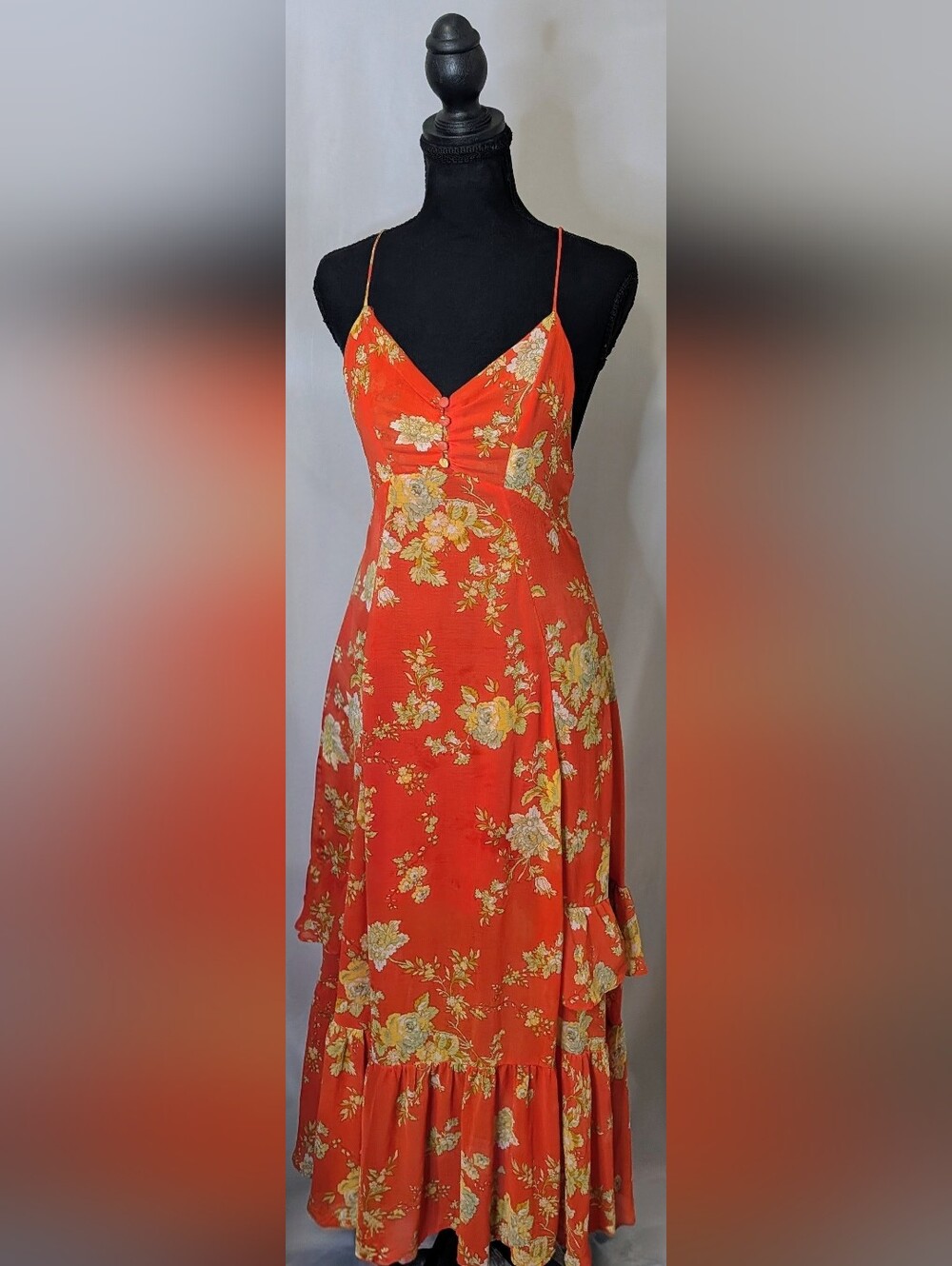Urban Outfitters Orange Floral Midi Dress 🔥